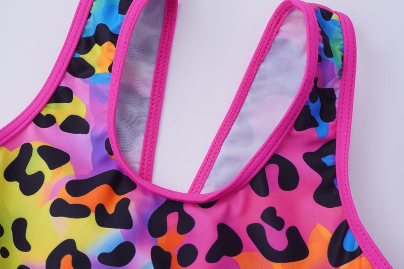 Akokvlar Girl One Piece Swimsuit with Skirt Bathing Suit Swimwear 3-16Y (6-7 Years, Rainbow Leopard) - Image 4