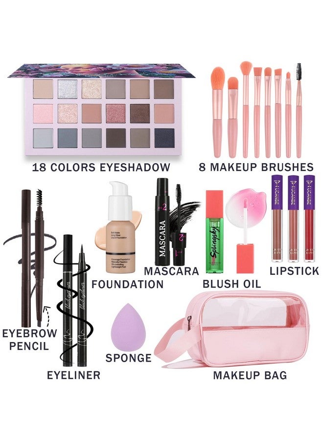 MARBUROLY Full Makeup Kit For Women, 18 Color Eyeshadow, 3 Color Lipstick, Blush Oil, Mascara, Liquid Eyeliner, Eyebrow Pencil, Foundation, Sponge, Makeup Bag And 8Pcs Makeup Brush - Image 1