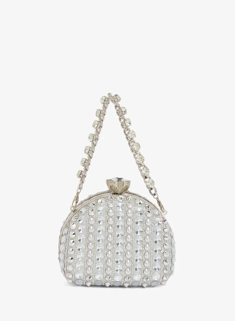 Embellished Detailed Clutch With Strap Silver