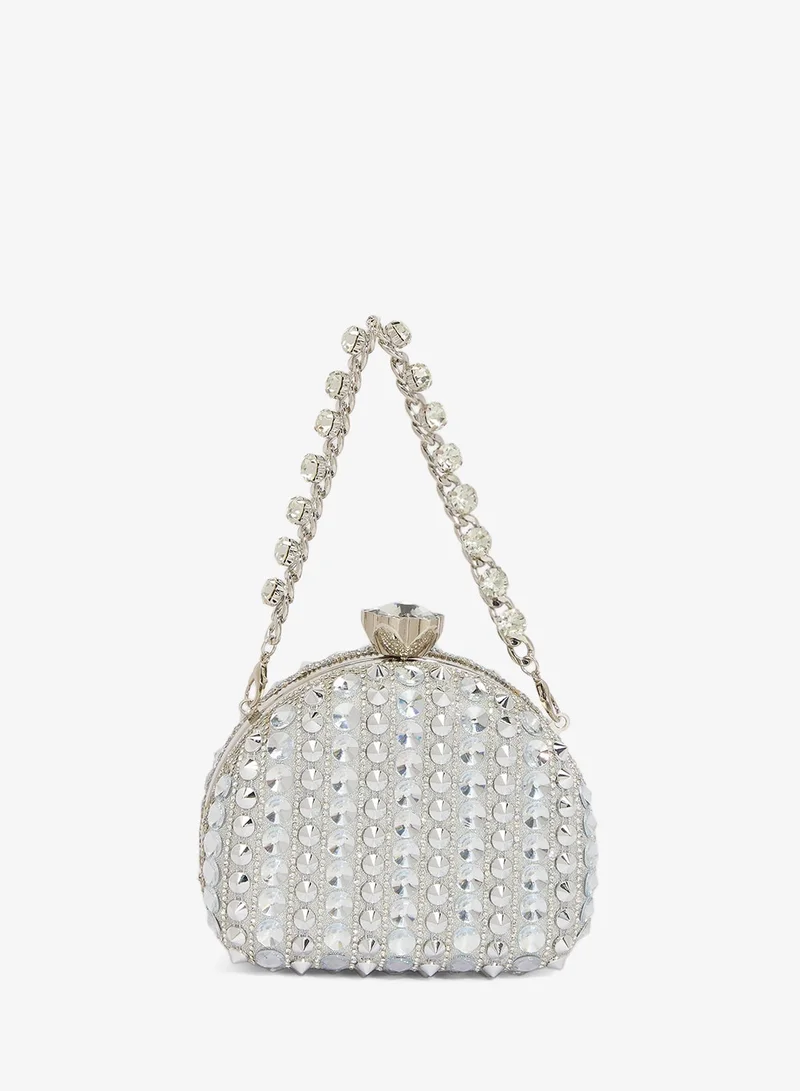 Khizana Embellished Detailed Clutch With Strap Silver