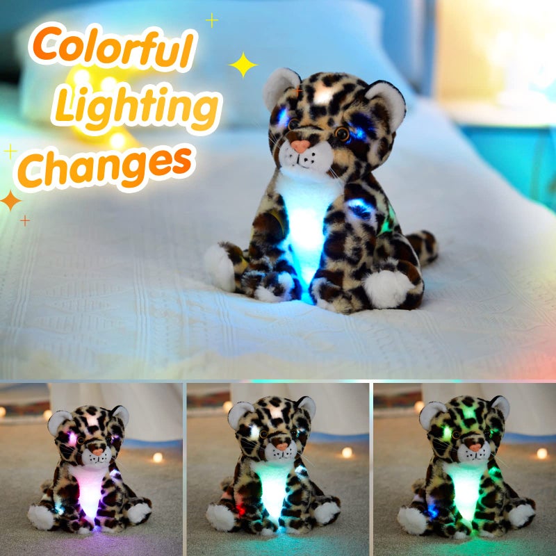 BSTAOFY 10 Light up Cheetah Stuffed Animal Plush LED Leopard Plush Night Light Companion Bedtime Jungle Toys Glow Afraid of Dark Valentines Birthday for Toddler Kids Boys - Image 3