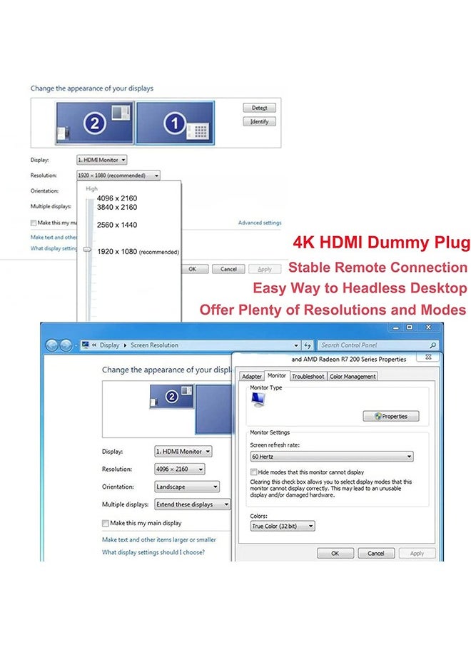 X-level - 5 Pcs 4K HDMI Dummy Plug Display Emulator Headless Adapter Compatible with Windows Mac OSX Linux Support 4kx2k 2160P 1080p for Computer Desktop - Image 1