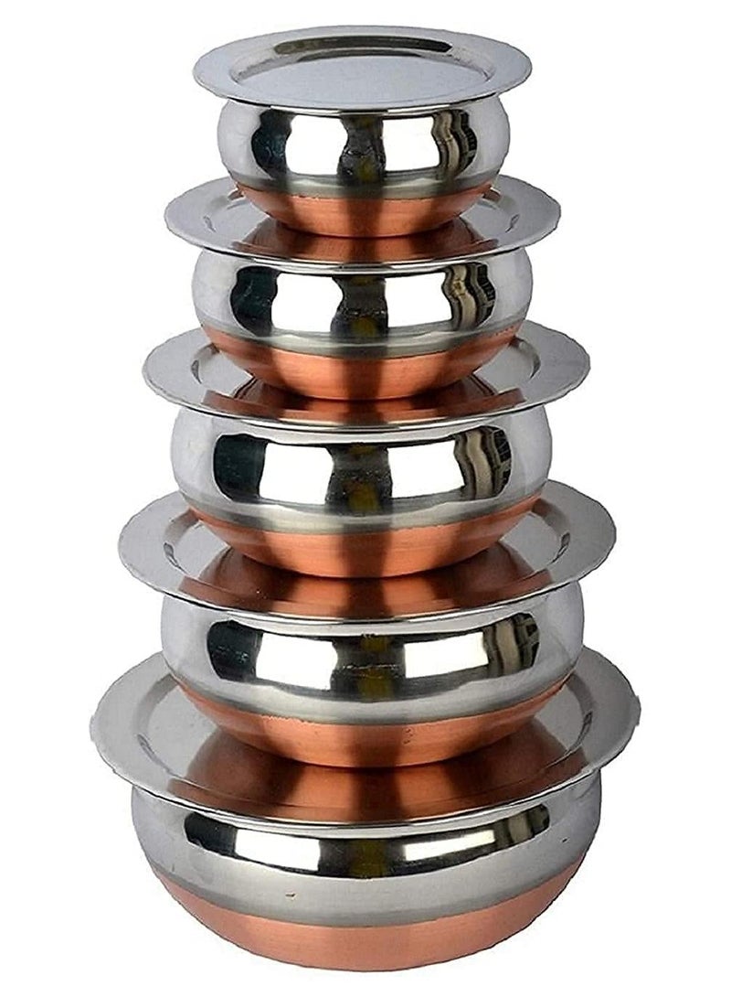 KC Stainless Steel Copper Bottom Kitchen Serving, Cooking Bowl | Biryani Handi | Handi Set 5-Pieces with Cover - Image 1