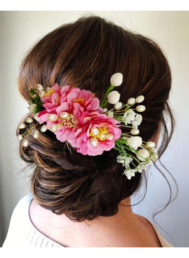 توهج الشعر إكسسوارات شعر ودبوس شعر مصنوع من الزهور الاصطناعية للنساء/الفتيات من هير فلير - وردي فاتح، مقاس موحد 2215، عبوة من قطعة واحدة - Image 3