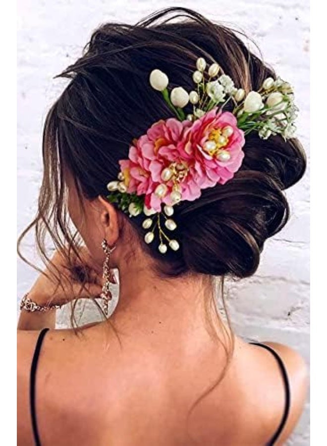 توهج الشعر إكسسوارات شعر ودبوس شعر مصنوع من الزهور الاصطناعية للنساء/الفتيات من هير فلير - وردي فاتح، مقاس موحد 2215، عبوة من قطعة واحدة - Image 4