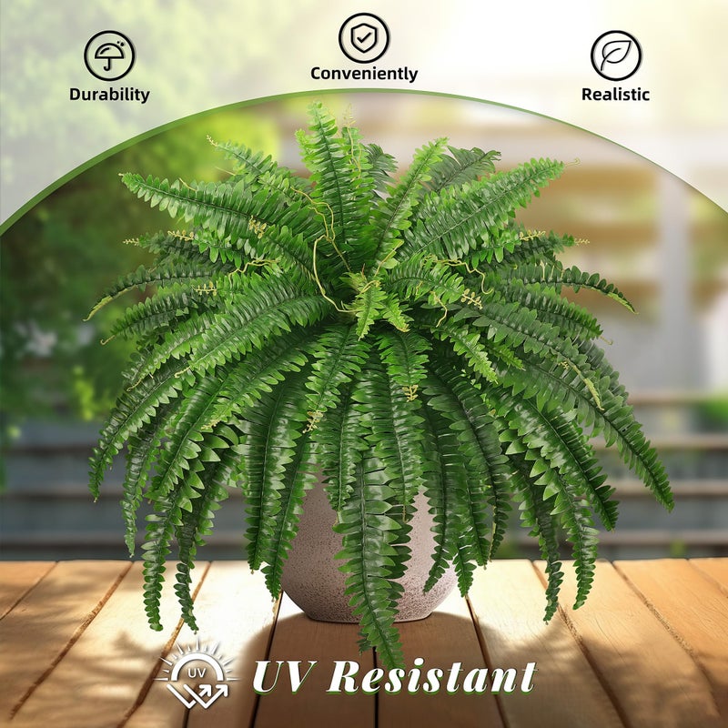 FOREST PRINCE 45" Fake Ferns, Realistic Large Artificial Bush Plants, 2 Artificial Boston Ferns with 59 Fronds for Outdoors Planter Indoor Home Garden Porch Decor - Image 5
