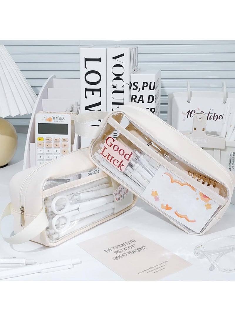 Clear Pencil Case, Clear Pencil Case Made of High Quality PVC plastic, Waterproof Clear Pencil CaseClear Exam Pencil Case (White)