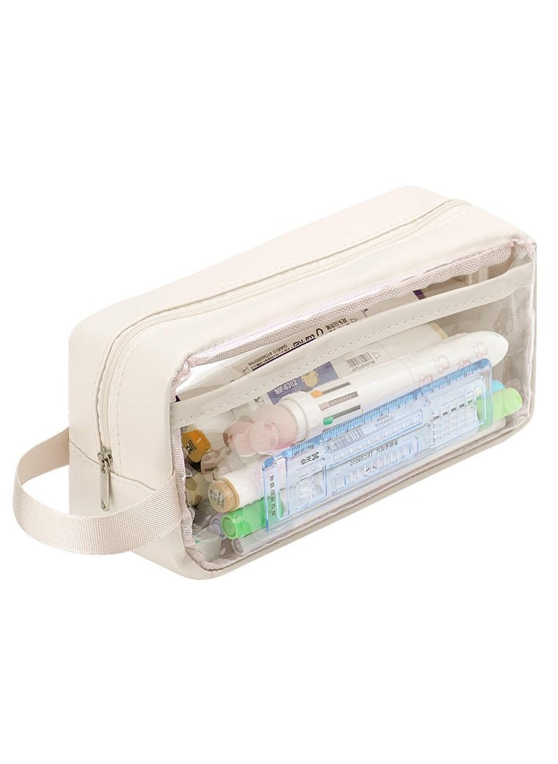 KHAJUL Clear Pencil Case, Clear Pencil Case Made of High Quality PVC plastic, Waterproof Clear Pencil CaseClear Exam Pencil Case (White)  - Image 1