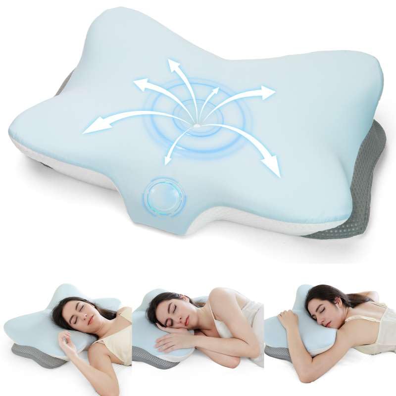 Zmarthumb Ergonomic Cervical Pillow for Neck Support, Memory Foam Orthopedic Contour Side Sleeper Pillows with Dual Heights, Soft Bed Pillow with Breathable Pillowcase for Back, Stomach Sleepers(Blue) - Image 1