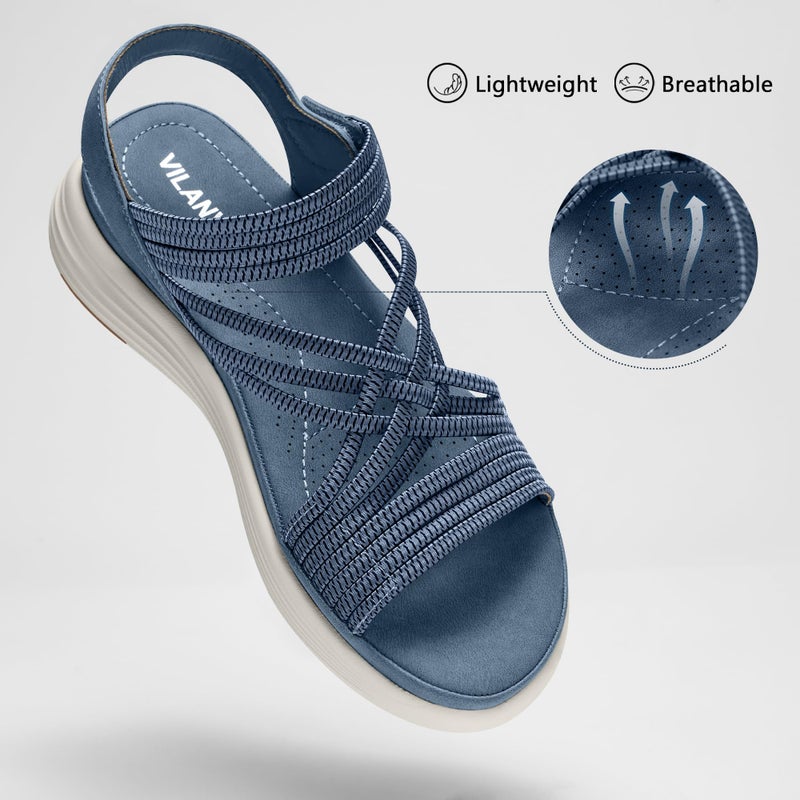 Vilanva Women's Comfortable Walking Sandals (Navy Size 8) - Image 4