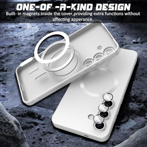 DIZORO Samsung A56 Case, Compatible with Mag Safe Back Cover, Matte Luxury Metallic Luster Flexible TPU Wireless Charging Shockproof Case with Camera Protector (Metallic Silver) - Image 2