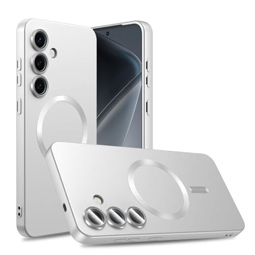 DIZORO Samsung A56 Case, Compatible with Mag Safe Back Cover, Matte Luxury Metallic Luster Flexible TPU Wireless Charging Shockproof Case with Camera Protector (Metallic Silver) - Image 1
