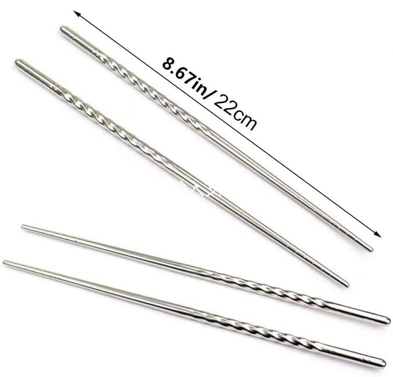 RIANZ Twisted Spiral Metal Stainless Steel Reusable Chopsticks 2 Pairs - Image 2