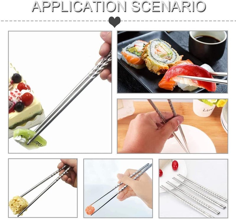 RIANZ Twisted Spiral Metal Stainless Steel Reusable Chopsticks 2 Pairs - Image 4