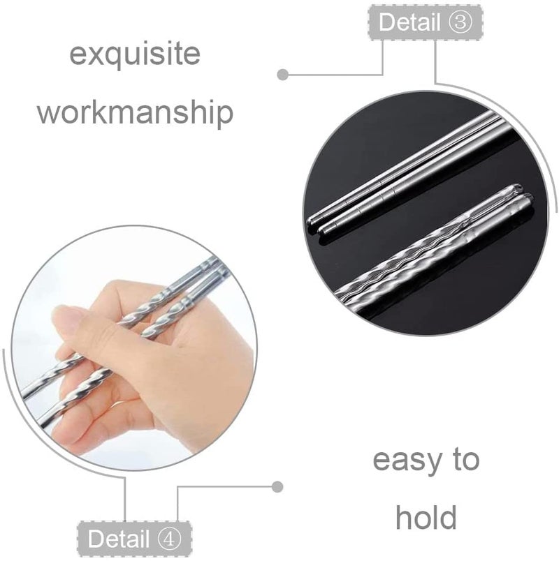 RIANZ Twisted Spiral Metal Stainless Steel Reusable Chopsticks 2 Pairs - Image 5
