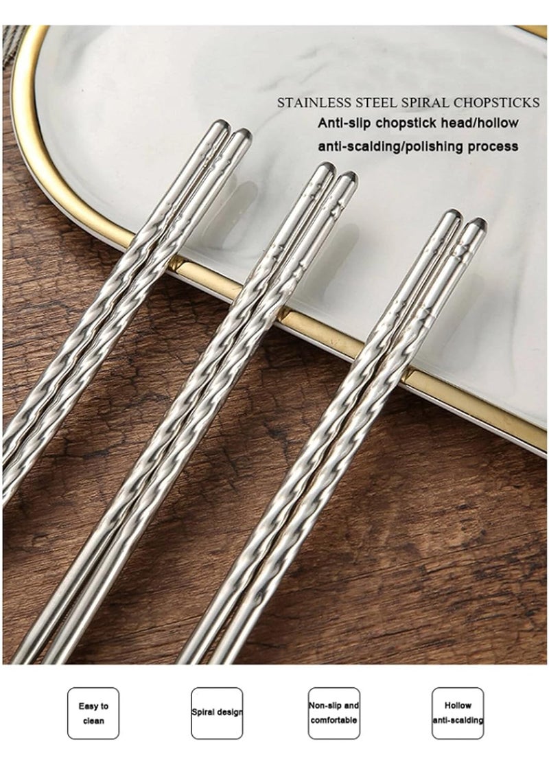 RIANZ Twisted Spiral Metal Stainless Steel Reusable Chopsticks 2 Pairs - Image 3