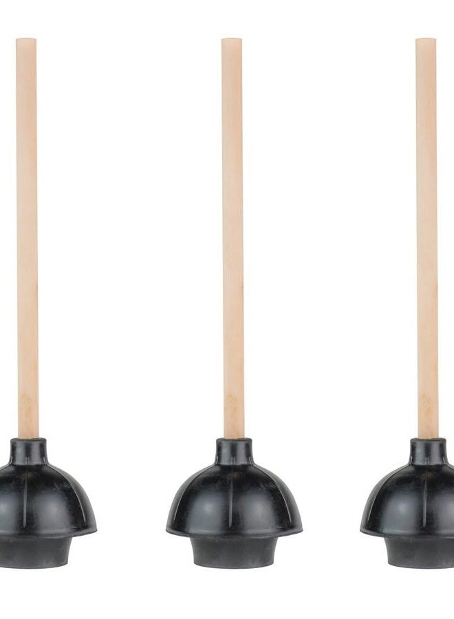 SteadMax Rubber Toilet Plunger Double Thrust Force Cup Heavy Duty Commercial Grade with 18â€ Wood Handle (Pack of 3) - Image 1