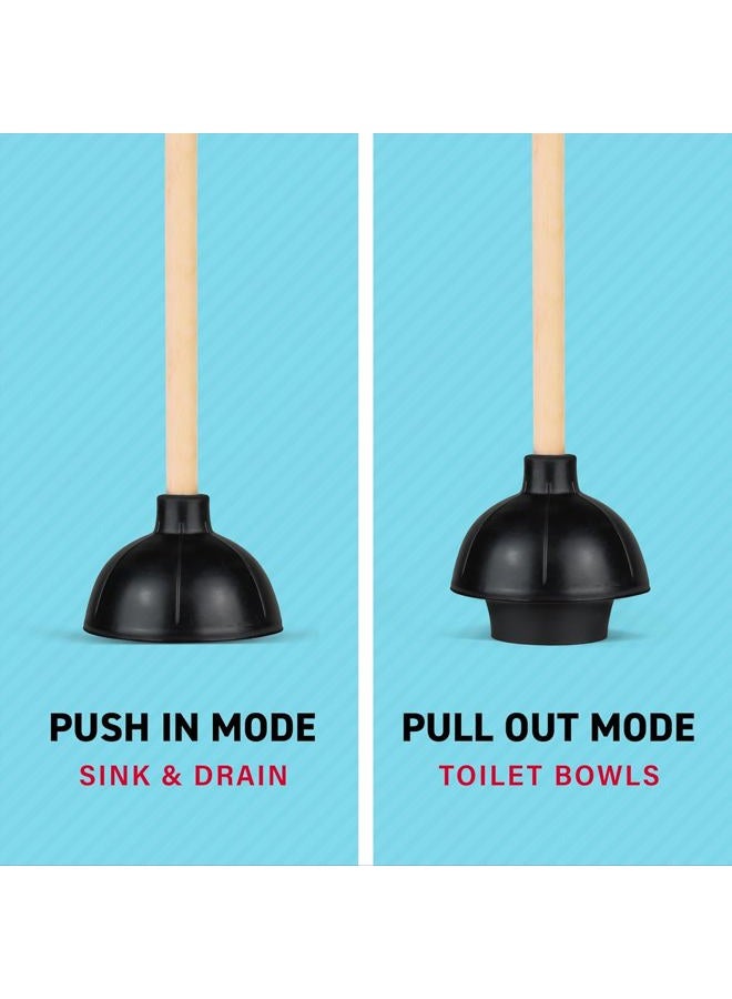 SteadMax Rubber Toilet Plunger Double Thrust Force Cup Heavy Duty Commercial Grade with 18â€ Wood Handle (Pack of 3) - Image 3