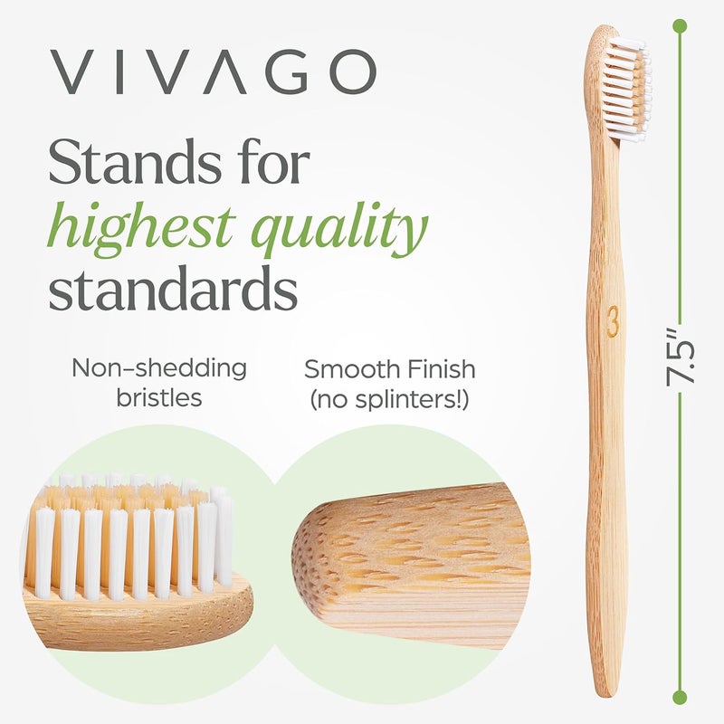 VIVAGO Biodegradable Bamboo Toothbrushes 10 Pack - BPA Free Soft Bristles Toothbrushes, Eco-Friendly, Compostable Natural Wooden Toothbrush - Image 4