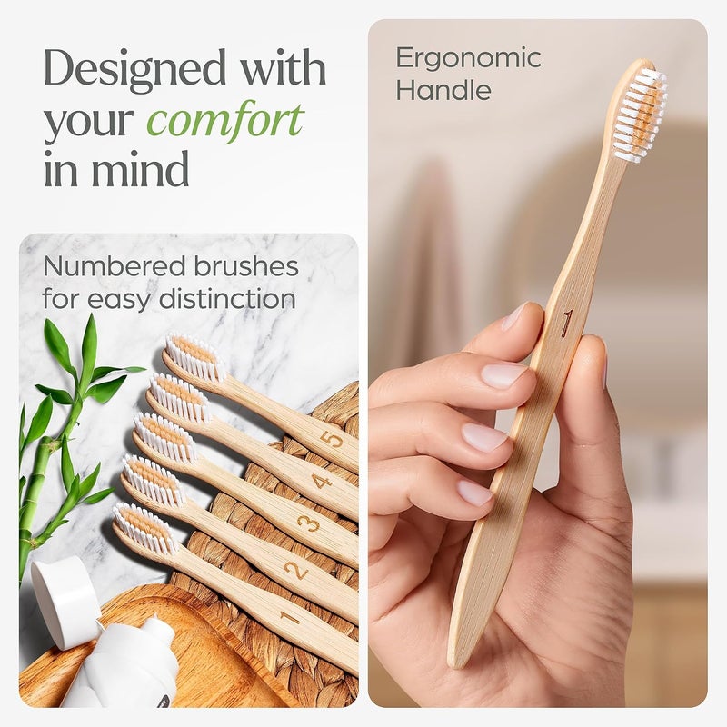 VIVAGO Biodegradable Bamboo Toothbrushes 10 Pack - BPA Free Soft Bristles Toothbrushes, Eco-Friendly, Compostable Natural Wooden Toothbrush - Image 5