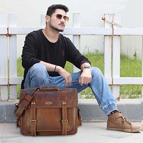 HULSH Leather Messenger Bag For Men, 16 Inch Laptop Bag, Vintage Handmade Laptop Briefcase and Shoulder Bag for Men, Business Leather Satchel Bag for Office, Work, and Travel - Image 3