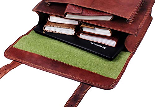 HULSH Leather Messenger Bag For Men, 16 Inch Laptop Bag, Vintage Handmade Laptop Briefcase and Shoulder Bag for Men, Business Leather Satchel Bag for Office, Work, and Travel - Image 4
