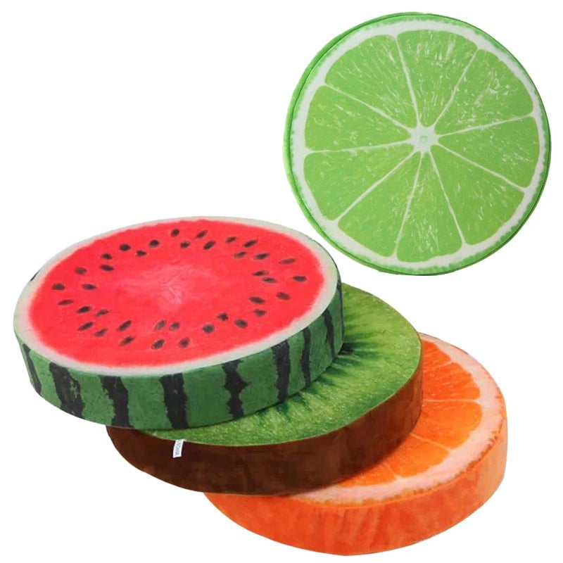4 Pack Fruit Plush Floor Cushions Watermelon Orange Kiwi Lemon Design for Playroom - Image 2