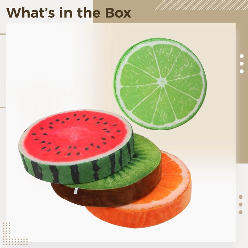 4 Pack Fruit Plush Floor Cushions Watermelon Orange Kiwi Lemon Design for Playroom - Image 4