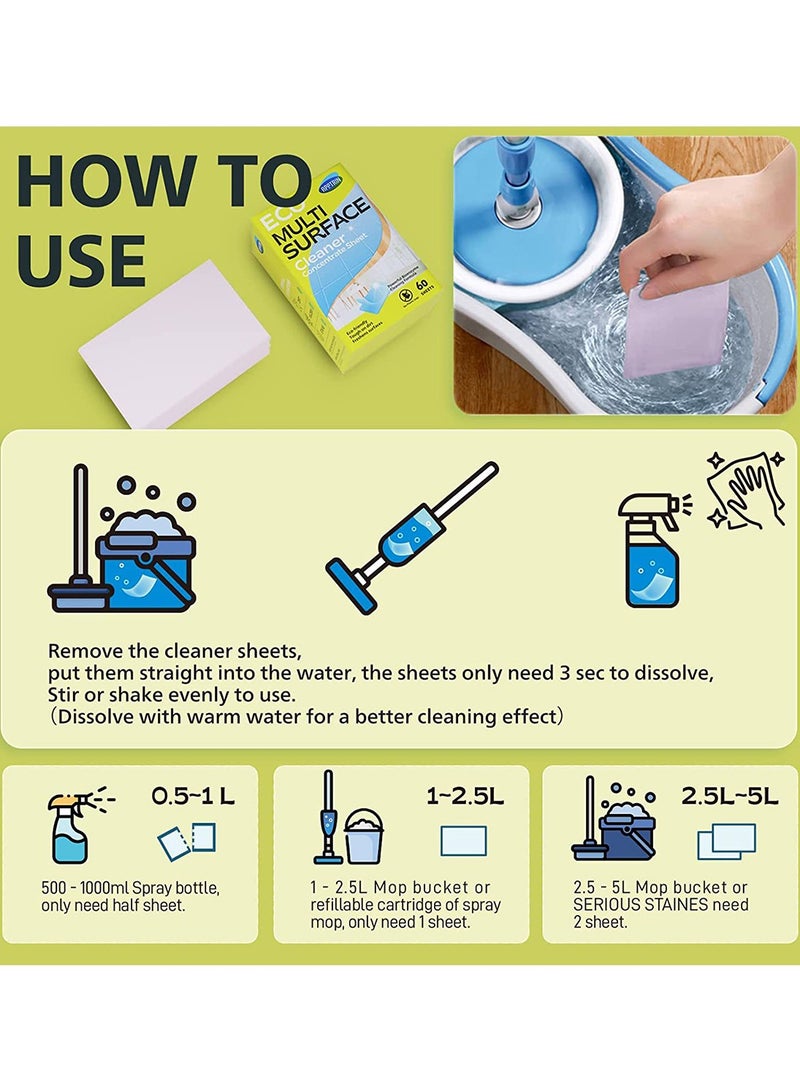 أبترين 60 Sheets Floor Cleaner Dissolvable Cleaning Agent Sheets Multi Surface Cleaner Eco-Friendly Mopping Concentrated Cleaning Slice Use On Hardwood Floor Laminate Ceramic Tile Linoleum Vinyl Bamboo - Image 5