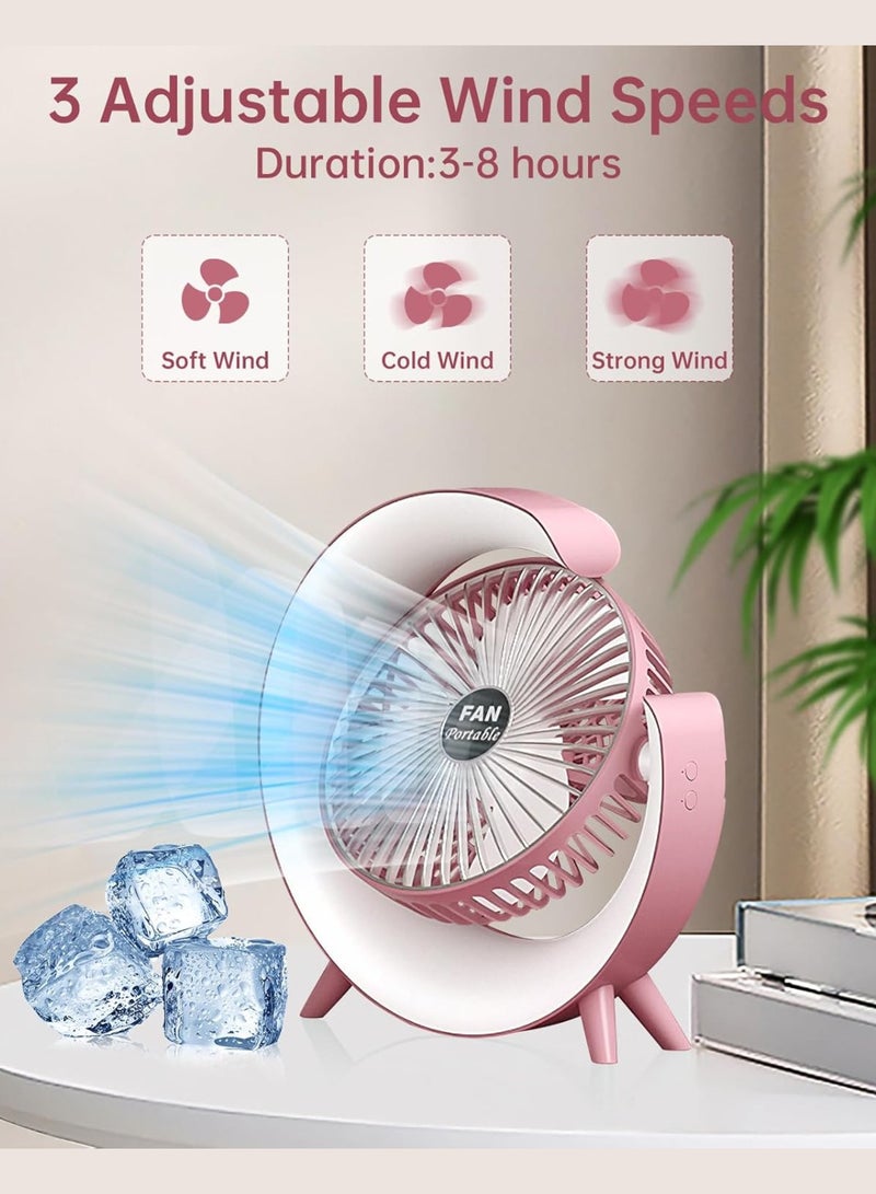 DIGI CORE Desk Fan USB Desk Fan Silent Powerful, Desk Fans with LED Light, 3 Speeds Quiet Cooling & 180° Rotation, 4000mAh Battery Rechargeable Colorful Table Fan For Bedroom Home Office, Pink - Image 3