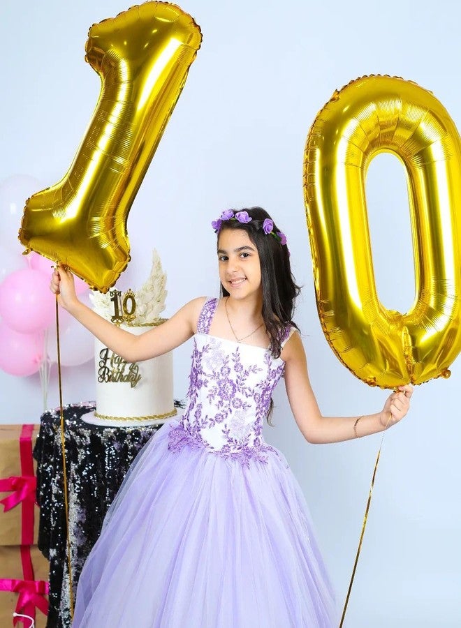 IWERP Gold Number 10 Balloon 40 inch, 10 Number Balloon, 10th Gold Birthday Decorations, 10 Year Old Girlss Boyss Golden Party Supplies - Image 2