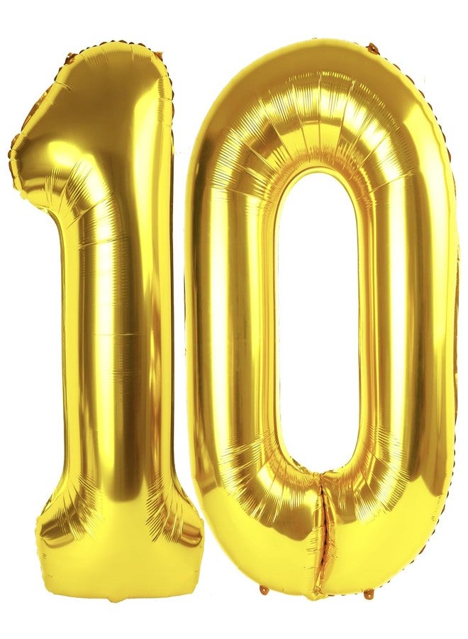 IWERP Gold Number 10 Balloon 40 inch, 10 Number Balloon, 10th Gold Birthday Decorations, 10 Year Old Girlss Boyss Golden Party Supplies - Image 1