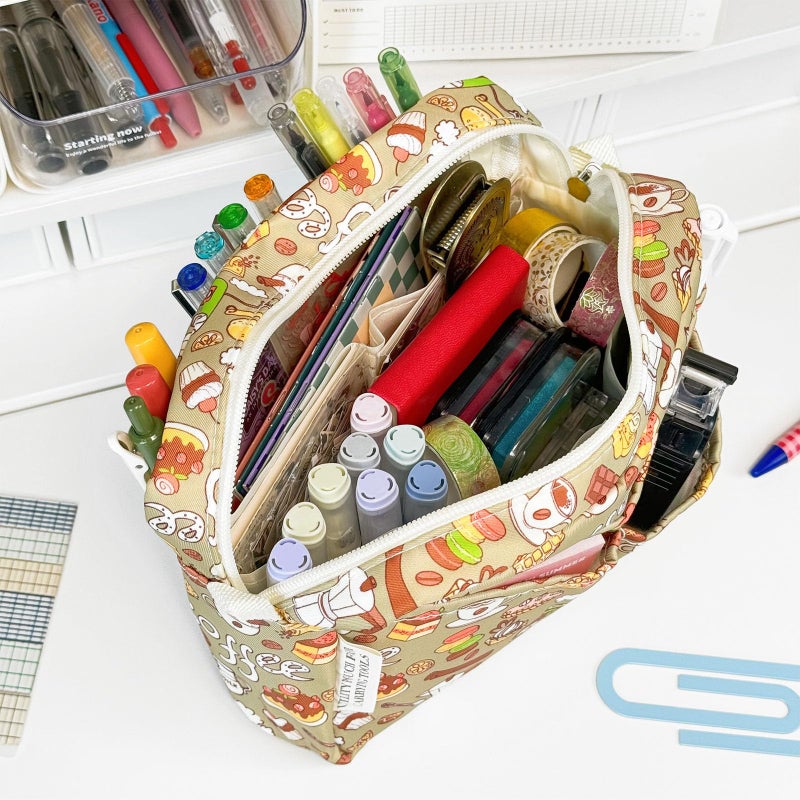Qianshan Portfolio Organizer with Multiple Pockets, Waterproof Travel Zippered Toiletry Bag, Portable Storage Pencil Pouch for Notebooks, Stationeries, Make-up, Journal Office Art Supplies.Coffee - Image 3