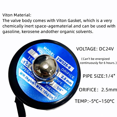 AOMAG 1/4" Electric Solenoid Valve 24V DC, Air, Gas, Fuel Normally Closed, VITON Gasket - Image 5