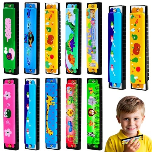 UPINS 10Pcs Harmonica16 Holes Cartoon Harmonica Musical InstrumentBeginners for Musical Party for Music Class10 Styles - Image 1