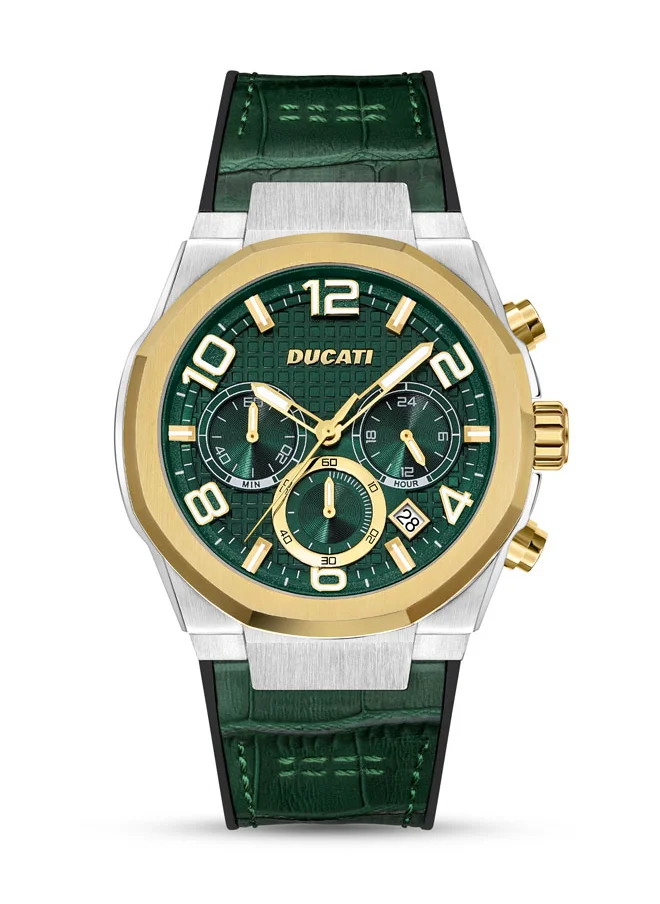 دوكاتي DT006 Gents 43.5mm Chronograph Watch with Green Multi-Layered Dial & Green Leather Silicone Strap