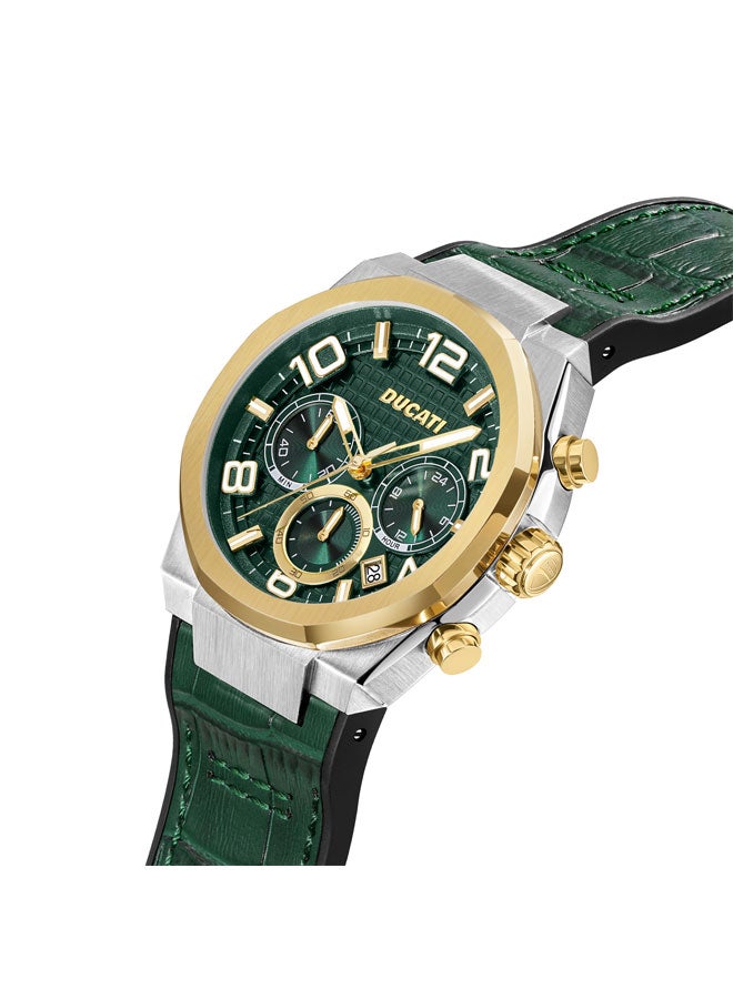 Ducati DT006 Gents 43.5mm Chronograph Watch with Green Multi-Layered Dial & Green Leather Silicone Strap - Image 2