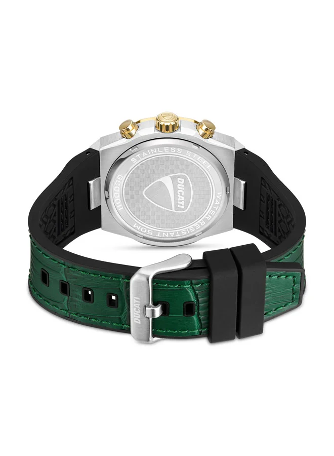 Ducati DT006 Gents 43.5mm Chronograph Watch with Green Multi-Layered Dial & Green Leather Silicone Strap