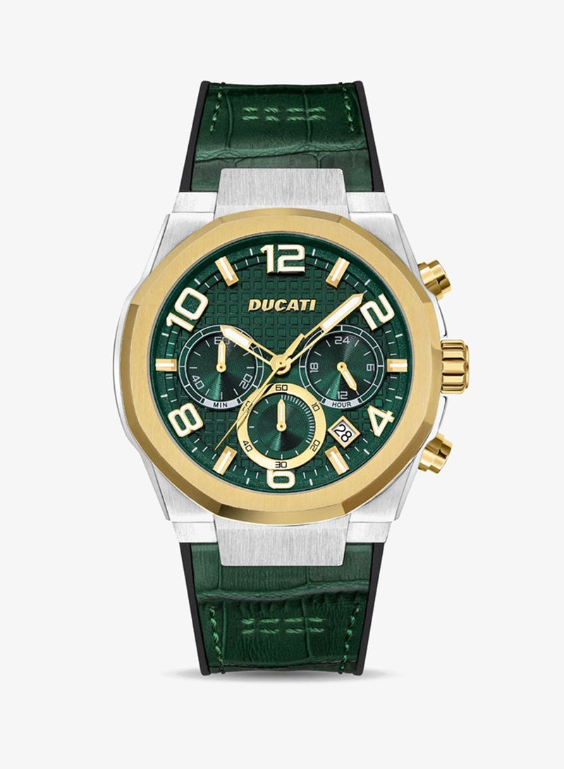 Ducati DT006 Gents 43.5mm Chronograph Watch with Green Multi-Layered Dial & Green Leather Silicone Strap - Image 1