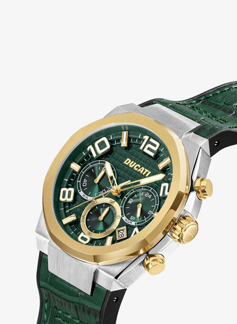 Ducati DT006 Gents 43.5mm Chronograph Watch with Green Multi-Layered Dial & Green Leather Silicone Strap - Image 2