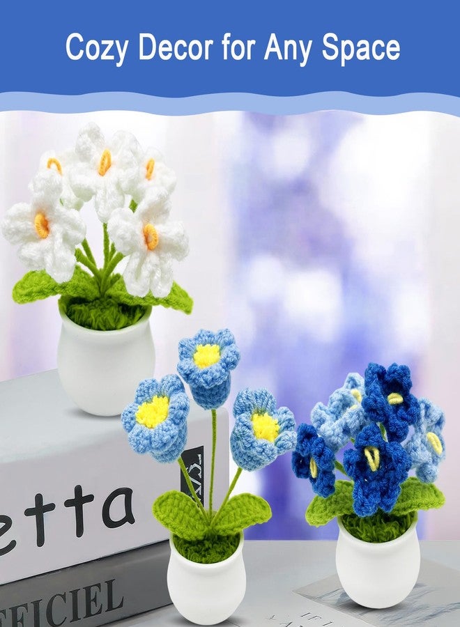 Jusen 3pcs Crochet Flowers Cute Potted Flower,Mini Flower Bouquet for Mom Wife, Cute Desk Decor for Women,Artificial Handmade Flowers for Car Dashboard,Home Office Decoration (Color#3) - Image 4