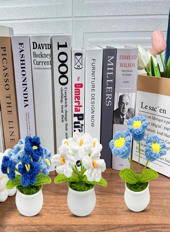 Jusen 3pcs Crochet Flowers Cute Potted Flower,Mini Flower Bouquet for Mom Wife, Cute Desk Decor for Women,Artificial Handmade Flowers for Car Dashboard,Home Office Decoration (Color#3) - Image 5