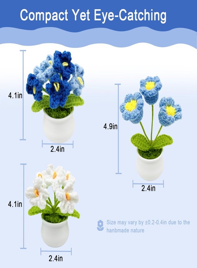 Jusen 3pcs Crochet Flowers Cute Potted Flower,Mini Flower Bouquet for Mom Wife, Cute Desk Decor for Women,Artificial Handmade Flowers for Car Dashboard,Home Office Decoration (Color#3) - Image 3