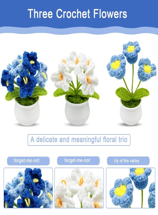 Jusen 3pcs Crochet Flowers Cute Potted Flower,Mini Flower Bouquet for Mom Wife, Cute Desk Decor for Women,Artificial Handmade Flowers for Car Dashboard,Home Office Decoration (Color#3) - Image 2