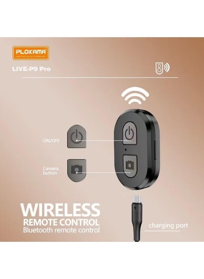 P9 Pro Bluetooth Selfie Stick with Adjustable Rotation Angle 170cm - Remote Control - Black - Image 2