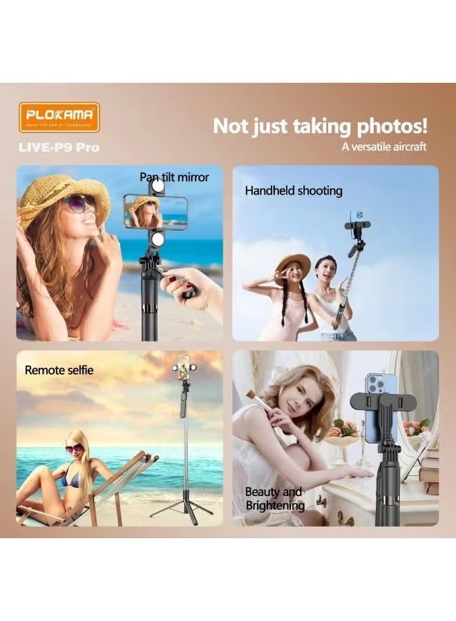 P9 Pro Bluetooth Selfie Stick with Adjustable Rotation Angle 170cm - Remote Control - Black - Image 4