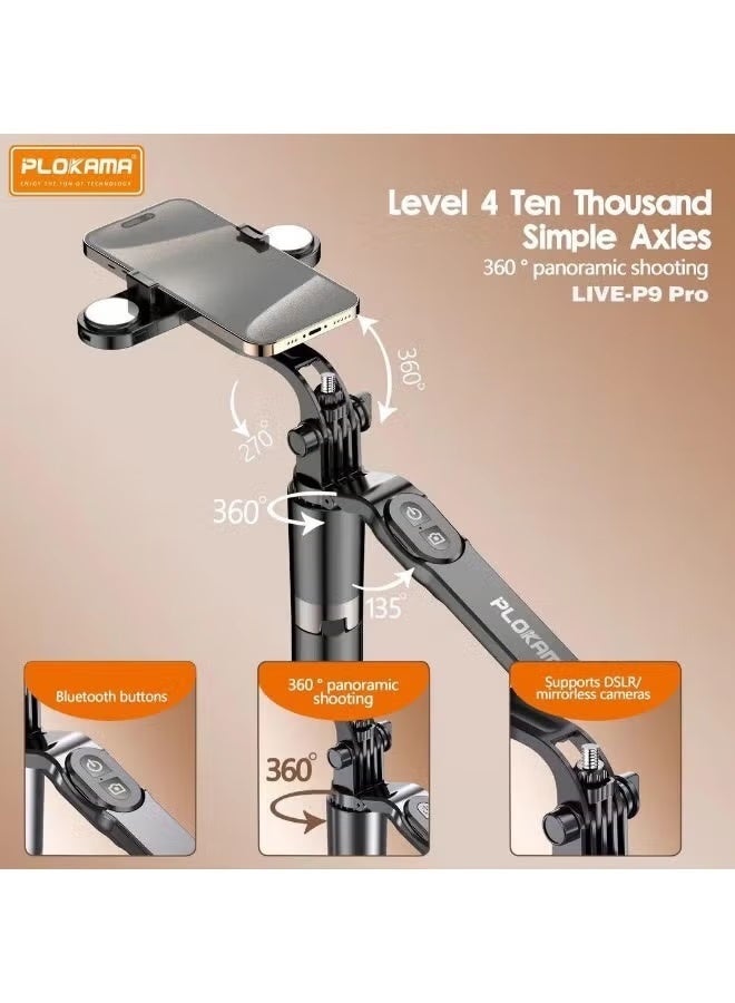 P9 Pro Bluetooth Selfie Stick with Adjustable Rotation Angle 170cm - Remote Control - Black - Image 5