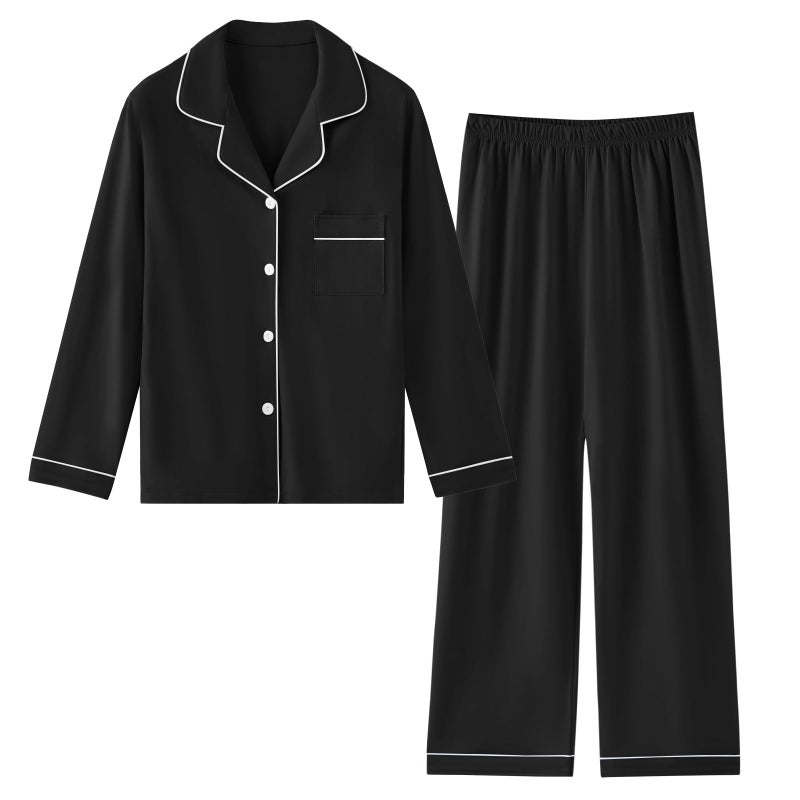Umeyda Boys Cotton Pajamas Set Kids Boys Long Sleeve Top and Pants Sleepwear 2 Pcs Pj Button-Up Classic & Comfy Jammies, Black, for Ages 9-10 Years = Tag 150 - Image 1