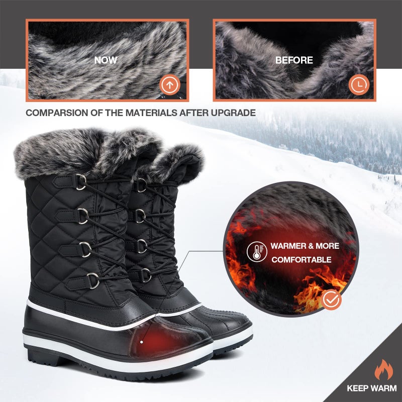 mysoft Women's Waterproof Winter Boots, Warm Insulated Snow Boots for Outdoor R-Black 6 - Image 2