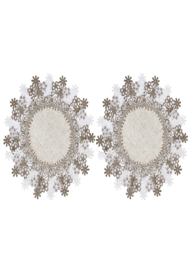 Winotic Natural Neutral Earth Tones Beige Floral Lace Round 15” placemats Set of 2 Doily Table Topper Dresser Scarf Place Mats (Set of 2, 15” Round) - Image 1